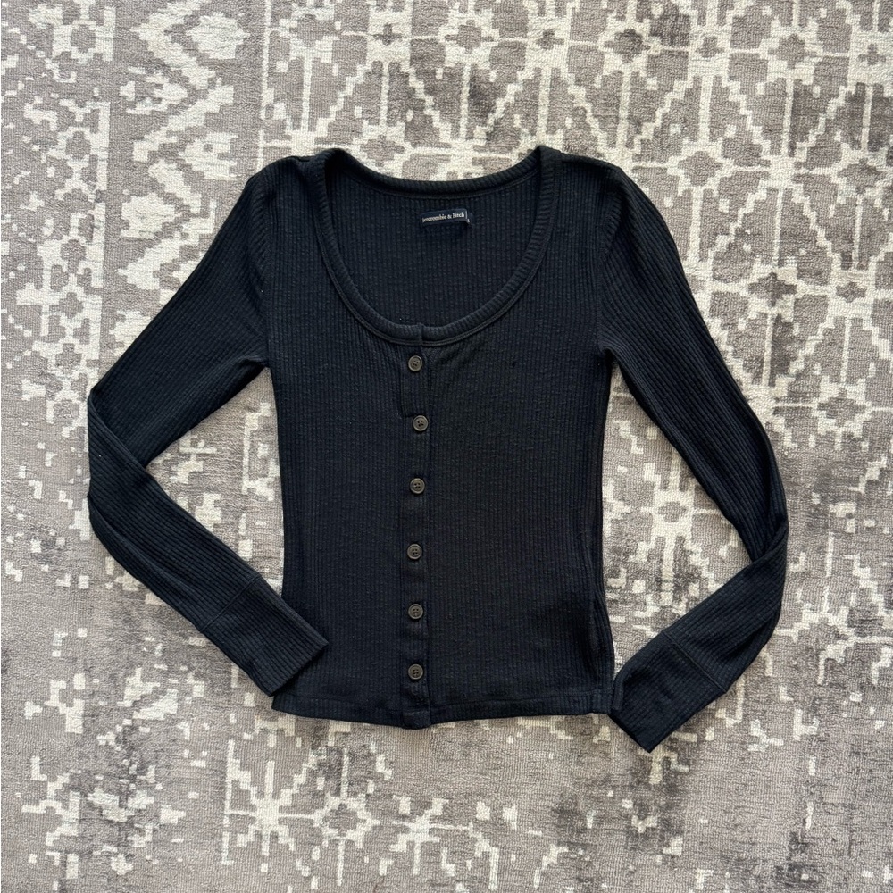 Abercrombie & Fitch Washed Black Ribbed Henley Top Size S
